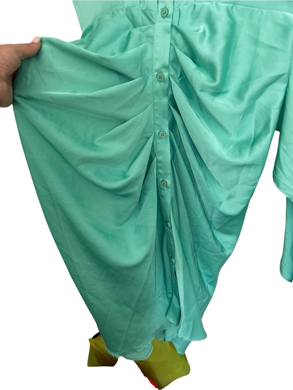DO+BE‎ Women’s NWT Turquoise Satin Tie-Front Shirt Dress Sz M - Picture 5 of 7